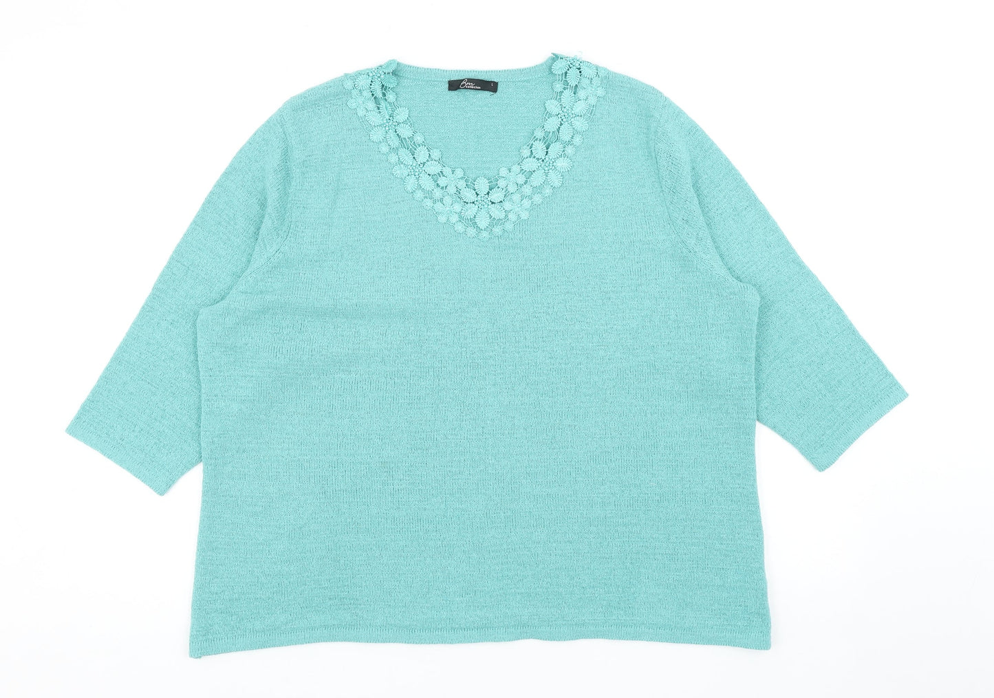 Bonmarché Womens Green V-Neck Acrylic Pullover Jumper Size L