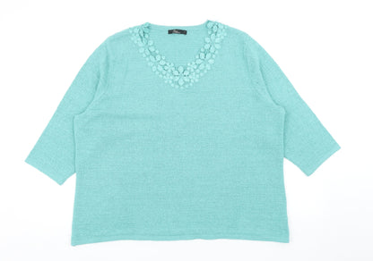 Bonmarché Womens Green V-Neck Acrylic Pullover Jumper Size L