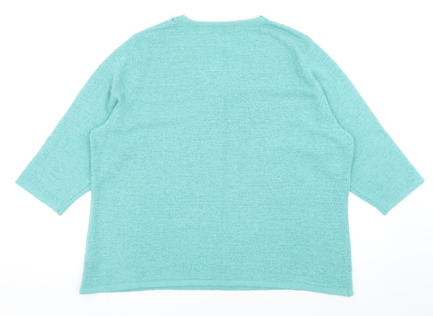 Bonmarché Womens Green V-Neck Acrylic Pullover Jumper Size L