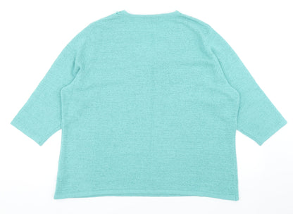 Bonmarché Womens Green V-Neck Acrylic Pullover Jumper Size L