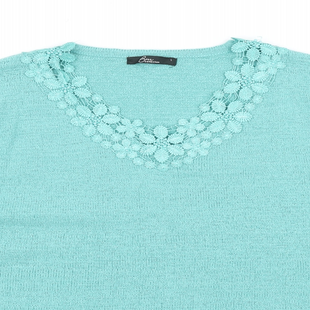 Bonmarché Womens Green V-Neck Acrylic Pullover Jumper Size L