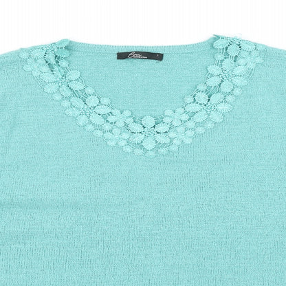 Bonmarché Womens Green V-Neck Acrylic Pullover Jumper Size L
