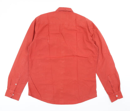 Allen Solly Mens Orange Cotton Button-Up Size 40 Collared Button