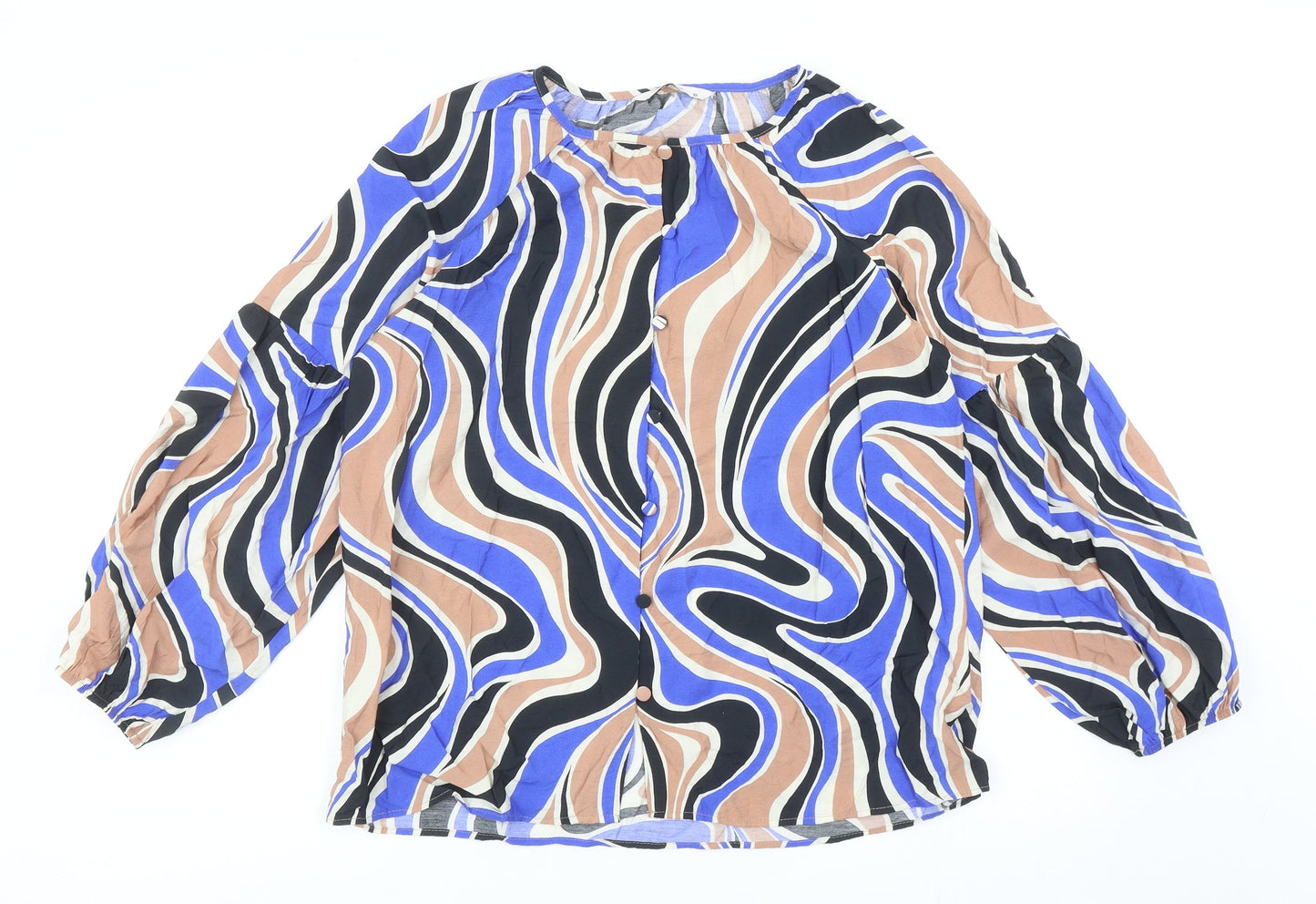 TU Womens Multicoloured Geometric Viscose Basic Blouse Size 10 Round Neck