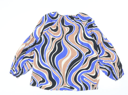 TU Womens Multicoloured Geometric Viscose Basic Blouse Size 10 Round Neck