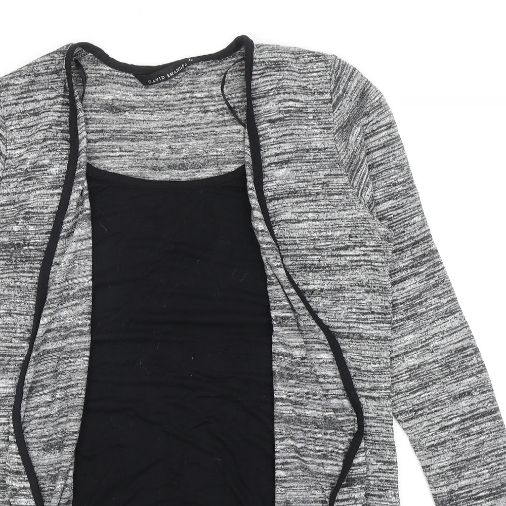 David Emanuel Womens Grey V-Neck Viscose Shrug Jumper Size 12