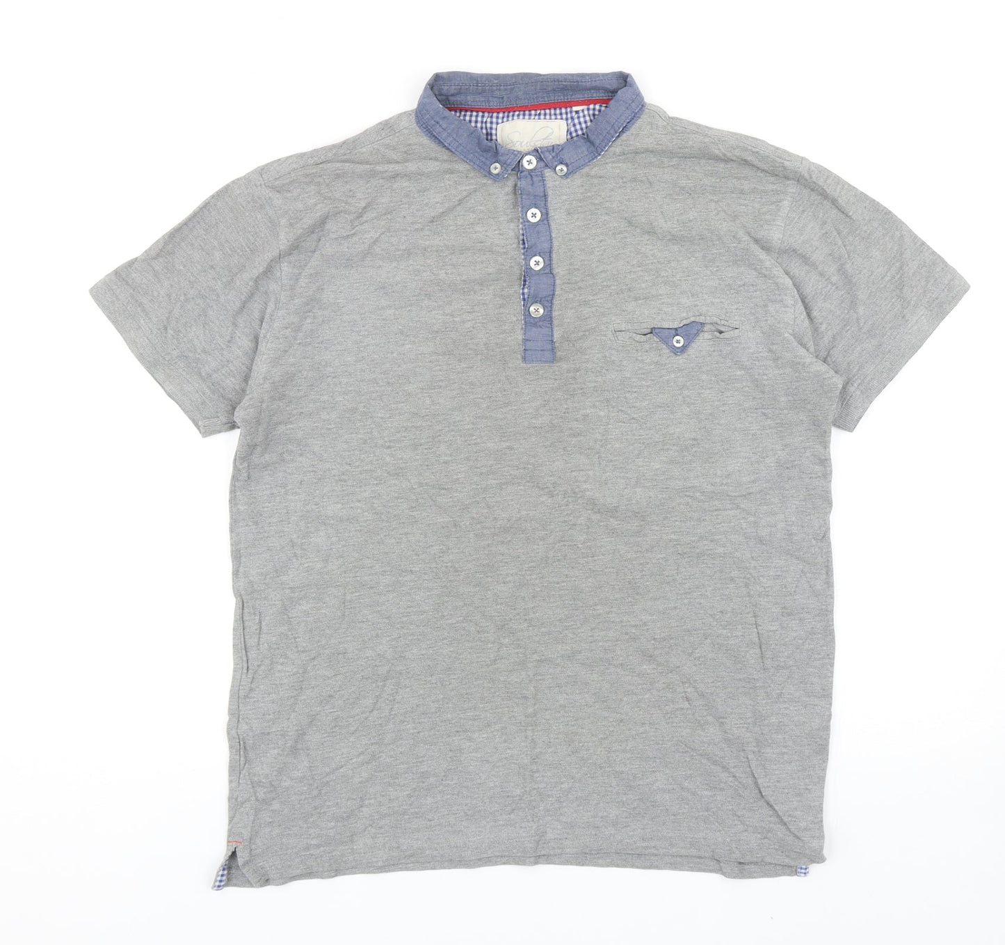 Soul Star Mens Grey Cotton Polo Size L Collared Button
