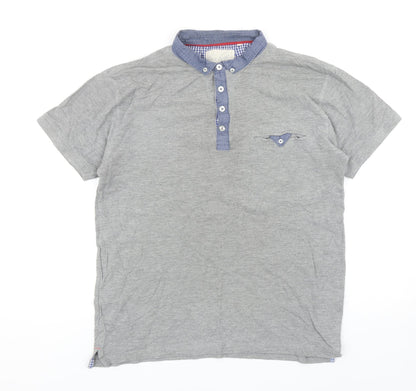 Soul Star Mens Grey Cotton Polo Size L Collared Button