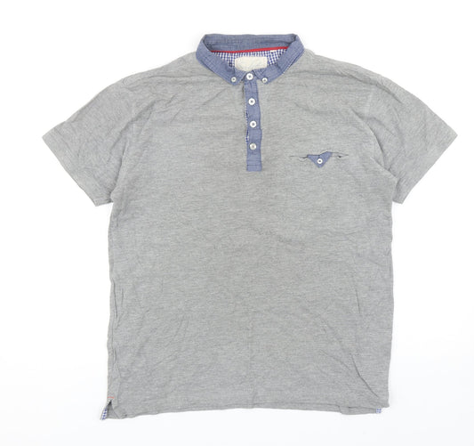Soul Star Mens Grey Cotton Polo Size L Collared Button