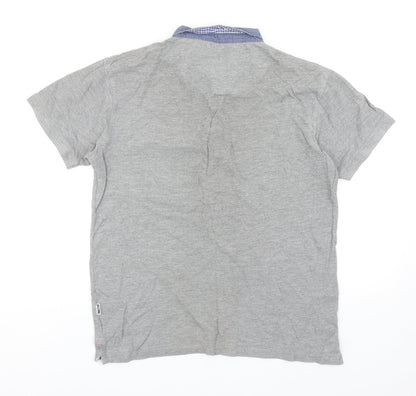 Soul Star Mens Grey Cotton Polo Size L Collared Button