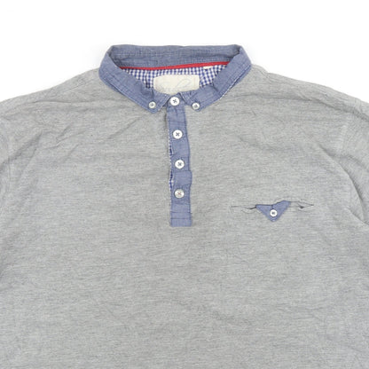 Soul Star Mens Grey Cotton Polo Size L Collared Button