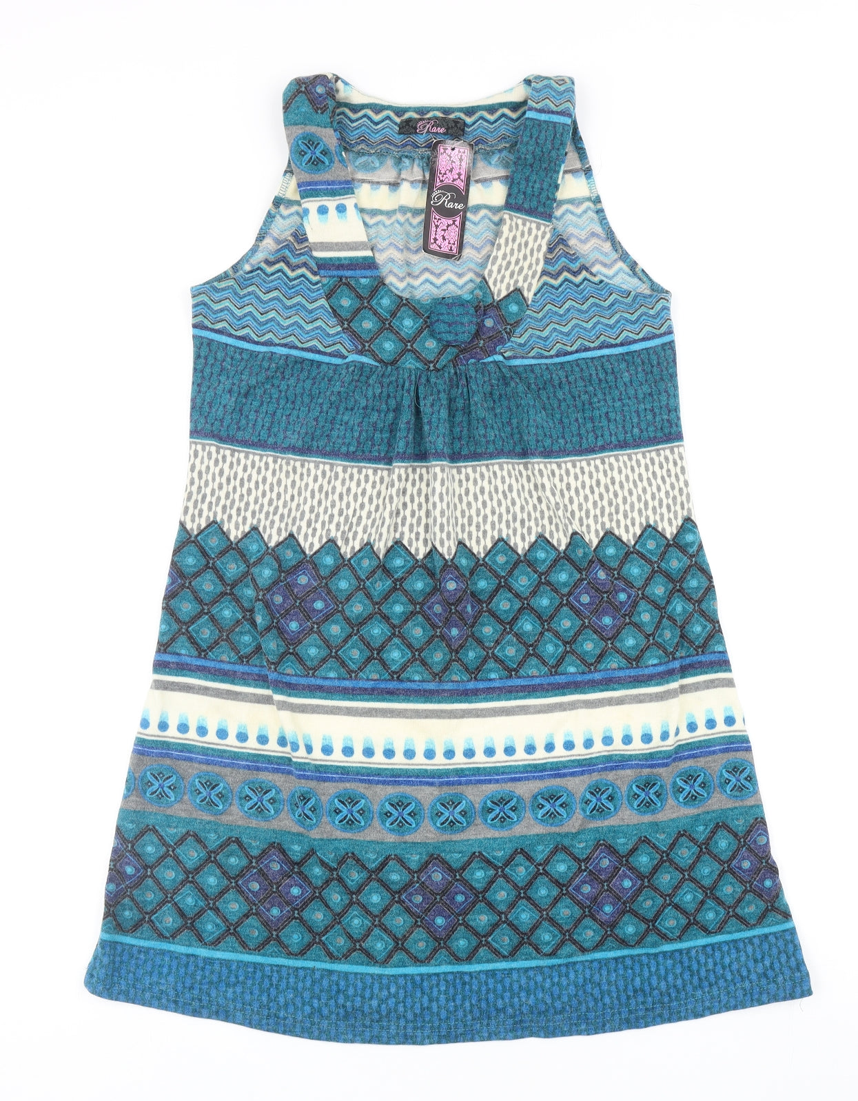 Rare Womens Blue Geometric Acrylic Tank Dress Size S Scoop Neck Pullover