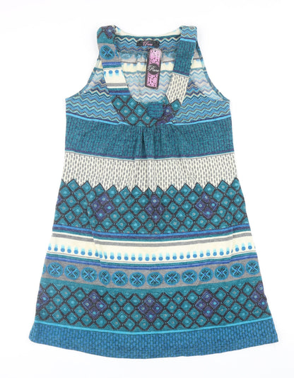 Rare Womens Blue Geometric Acrylic Tank Dress Size S Scoop Neck Pullover