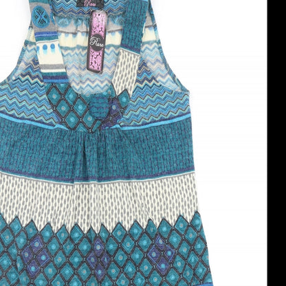 Rare Womens Blue Geometric Acrylic Tank Dress Size S Scoop Neck Pullover
