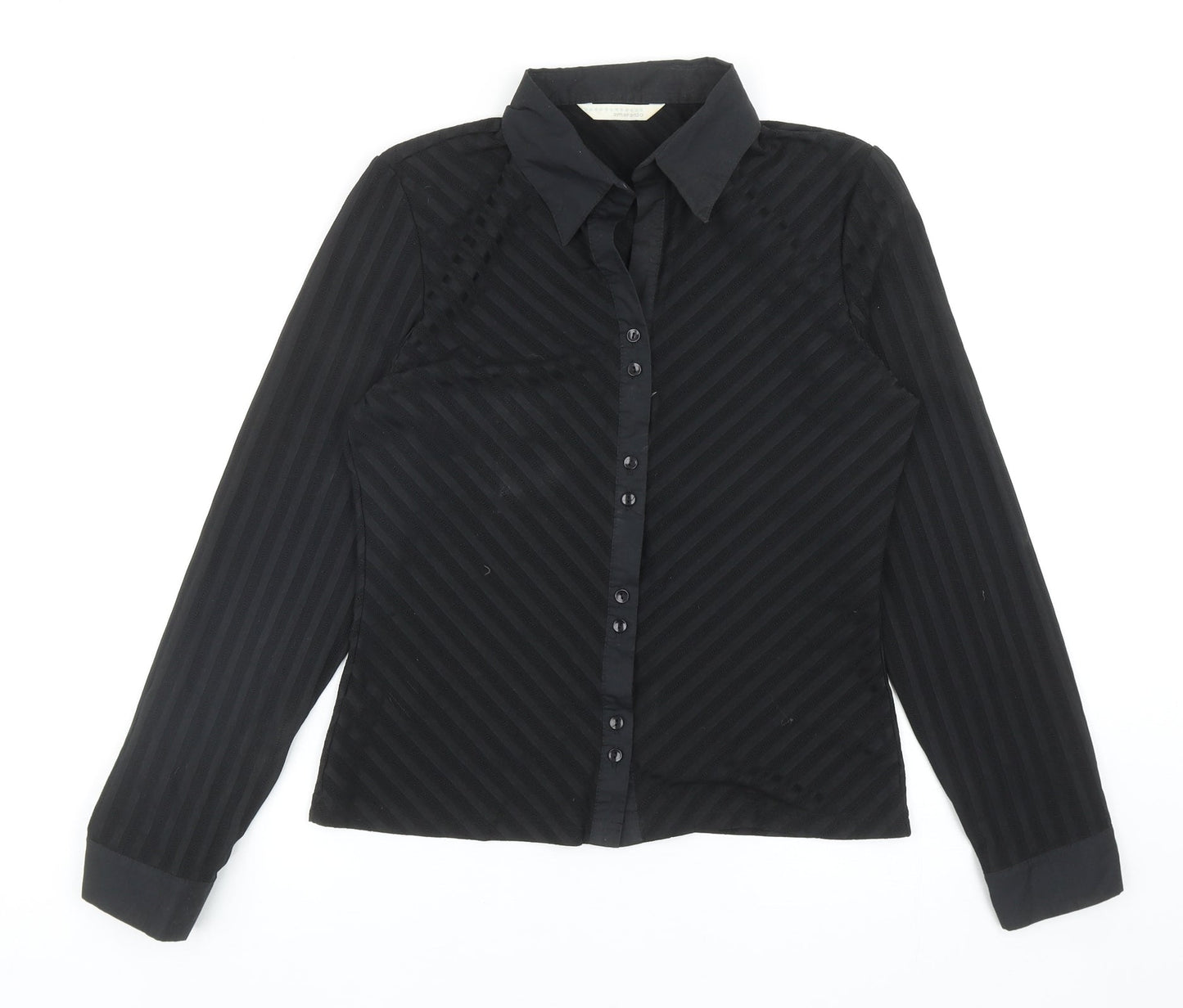 AMARANTO Womens Black Geometric Polyester Basic Button-Up Size 12 V-Neck