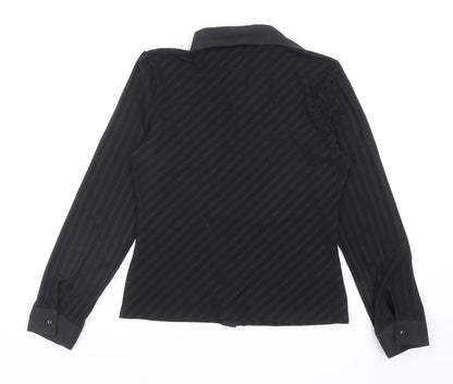 AMARANTO Womens Black Geometric Polyester Basic Button-Up Size 12 V-Neck