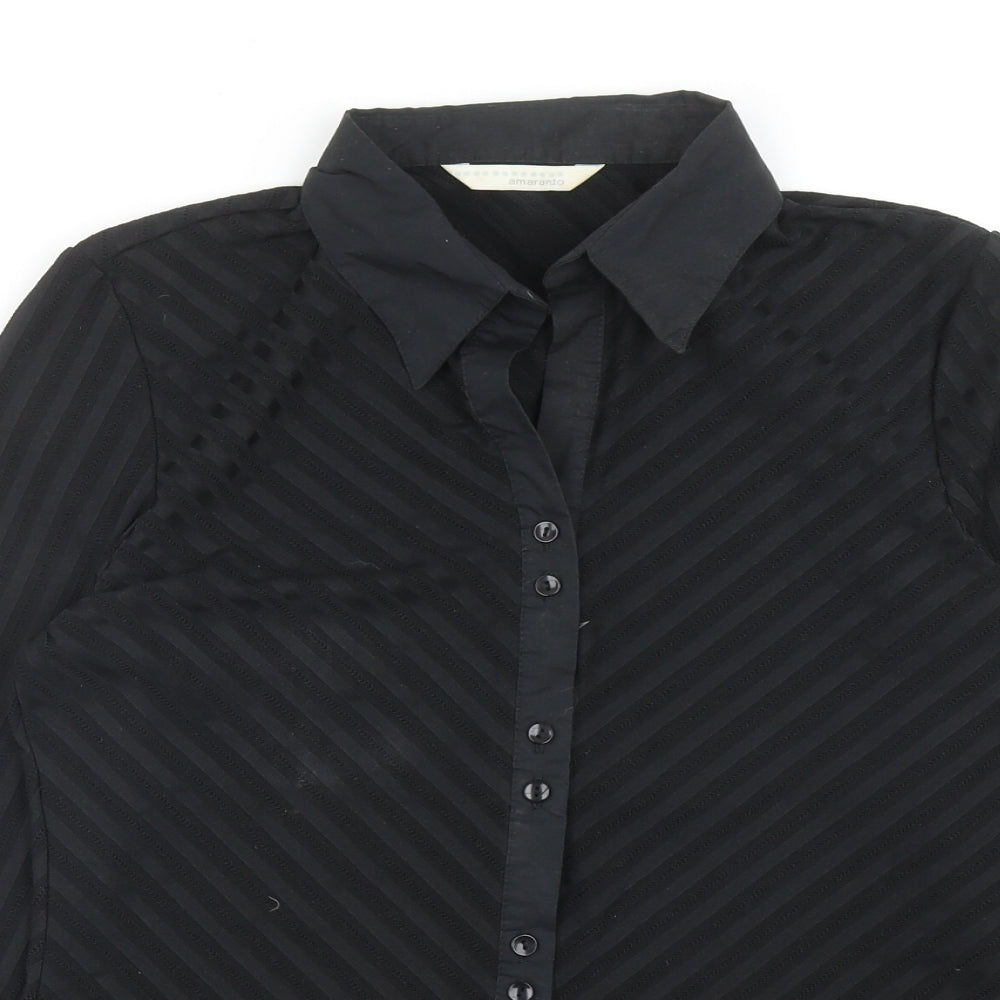 AMARANTO Womens Black Geometric Polyester Basic Button-Up Size 12 V-Neck
