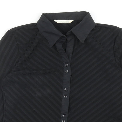 AMARANTO Womens Black Geometric Polyester Basic Button-Up Size 12 V-Neck