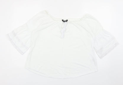 Womens UK Size 10 Peacocks White Cropped T-Shirt