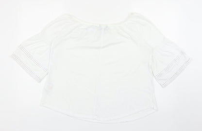 Womens UK Size 10 Peacocks White Cropped T-Shirt