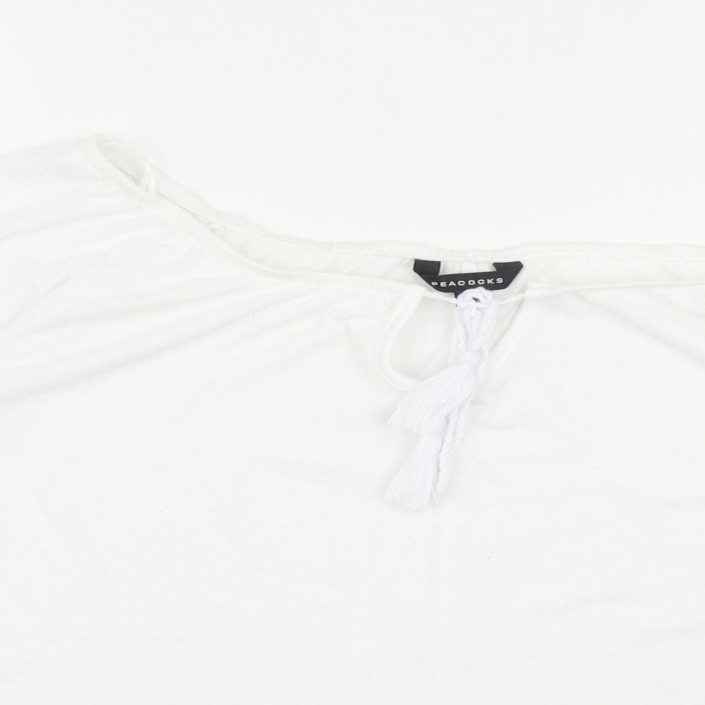 Womens UK Size 10 Peacocks White Cropped T-Shirt