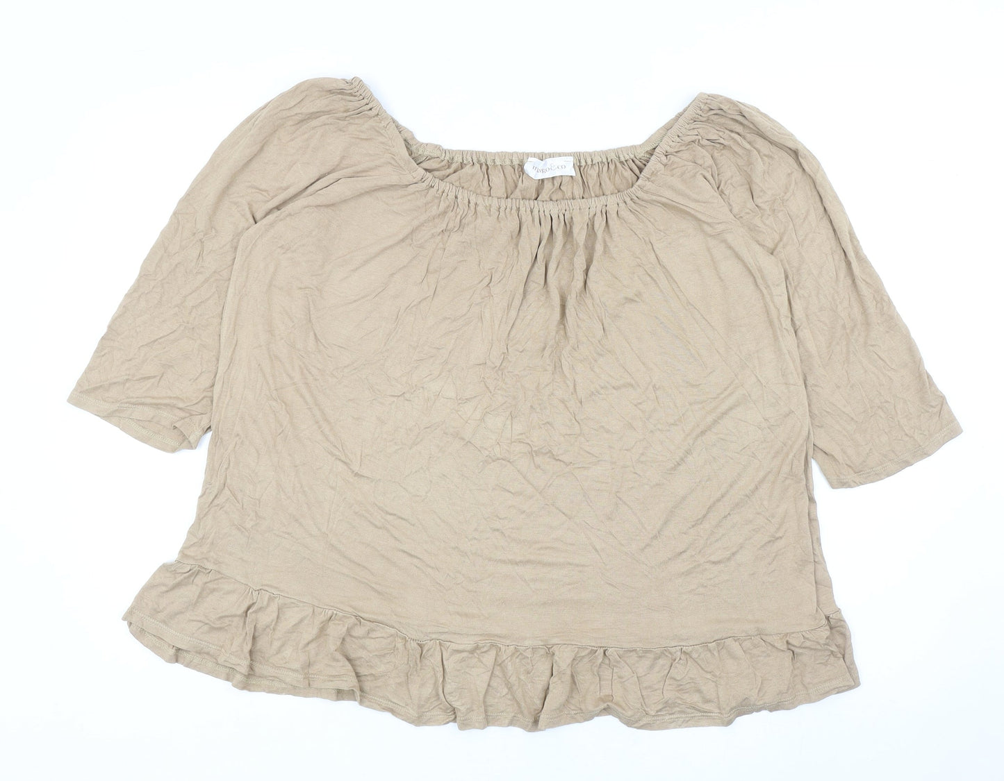 Indigo 7 Co Womens Beige Viscose Cropped T-Shirt Size M Round Neck