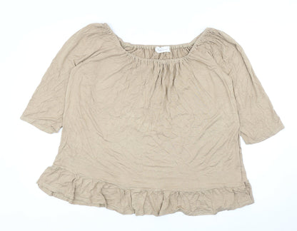 Indigo 7 Co Womens Beige Viscose Cropped T-Shirt Size M Round Neck