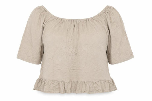 Indigo 7 Co Womens Beige Viscose Cropped T-Shirt Size M Round Neck