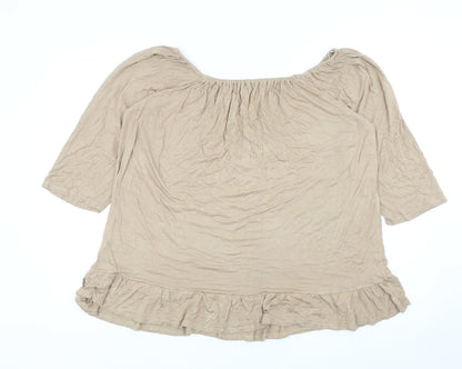 Indigo 7 Co Womens Beige Viscose Cropped T-Shirt Size M Round Neck