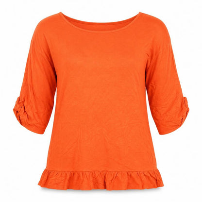 Indigo & Co Womens Orange Viscose Basic T-Shirt Size M Round Neck