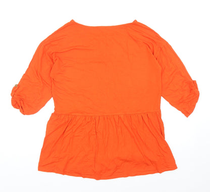 Indigo & Co Womens Orange Viscose Basic T-Shirt Size M Round Neck