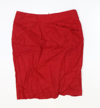Marks and Spencer Womens Red Polyester Straight & Pencil Skirt Size 32 in Zip
