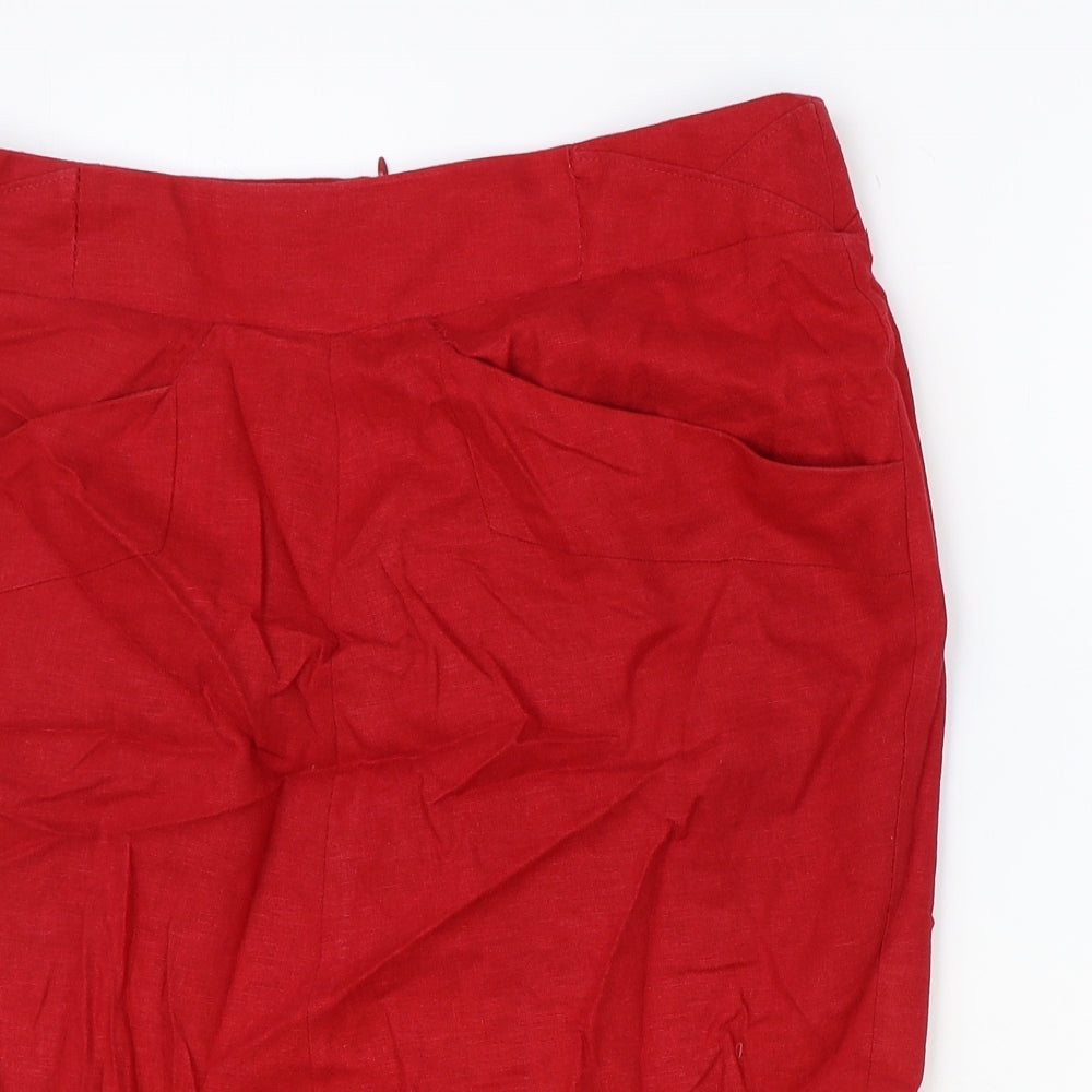Marks and Spencer Womens Red Polyester Straight & Pencil Skirt Size 32 in Zip