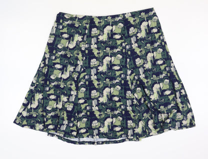 Preworn Womens Green Geometric Polyester Skater Skirt Size 38 in