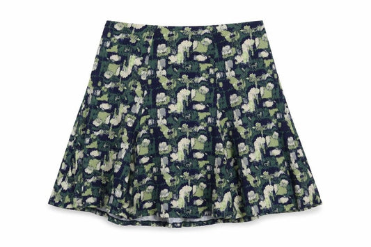 Preworn Womens Green Geometric Polyester Skater Skirt Size 38 in