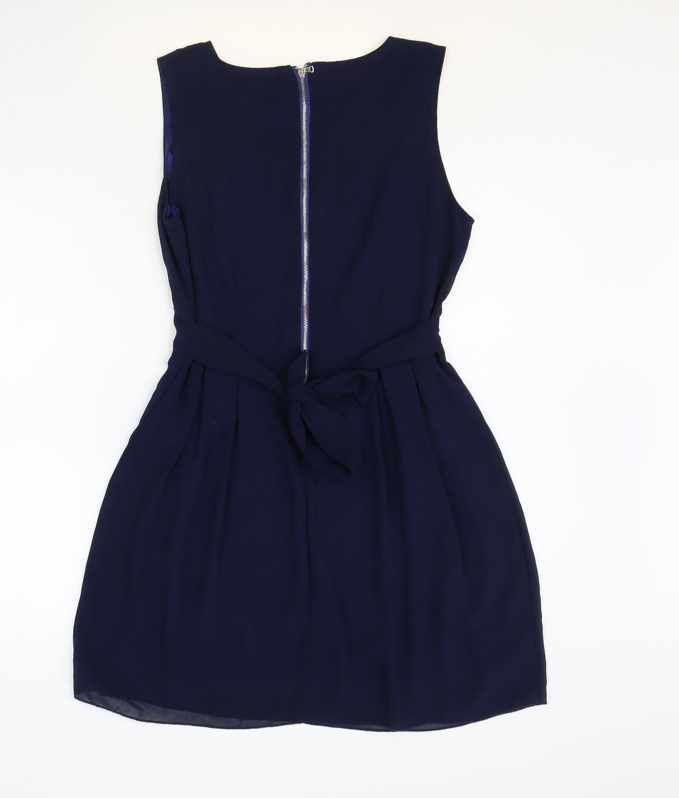 Tenki Womens Blue Polyester A-Line Size 10 Scoop Neck Zip