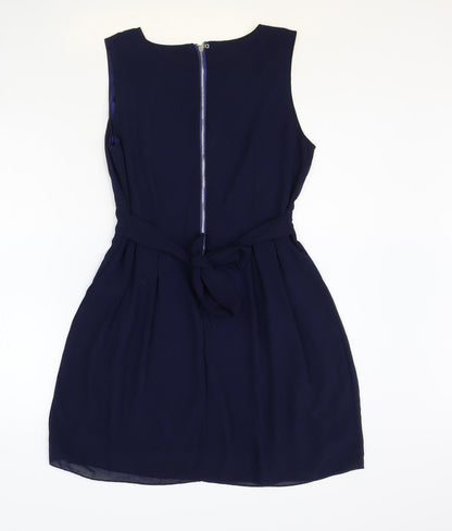 Tenki Womens Blue Polyester A-Line Size 10 Scoop Neck Zip