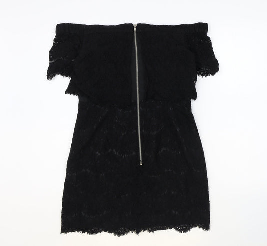Topshop Womens Black Cotton Mini Size 10 Off the Shoulder Zip