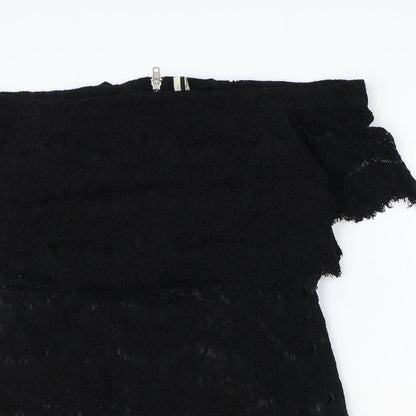 Topshop Womens Black Cotton Mini Size 10 Off the Shoulder Zip