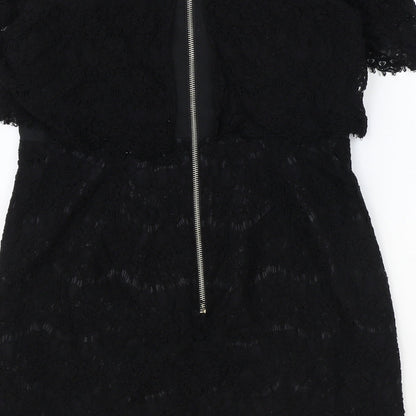Topshop Womens Black Cotton Mini Size 10 Off the Shoulder Zip