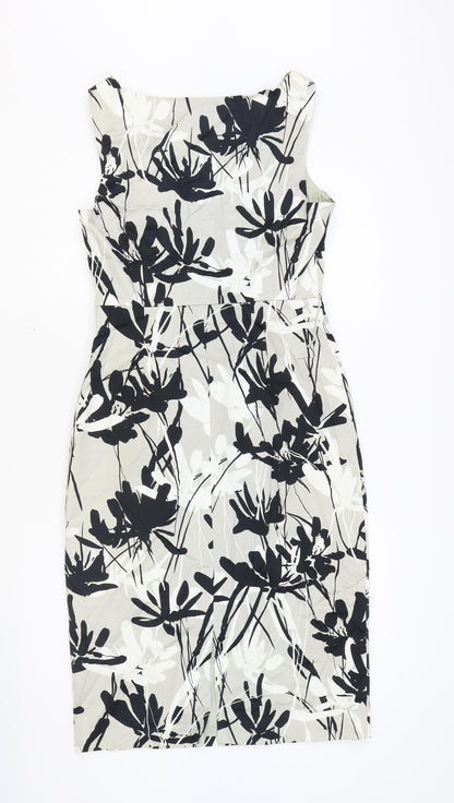 Coast Womens Grey Floral Cotton A-Line Size 10 Boat Neck Zip