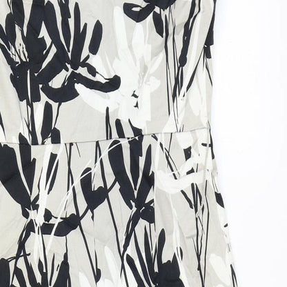 Coast Womens Grey Floral Cotton A-Line Size 10 Boat Neck Zip