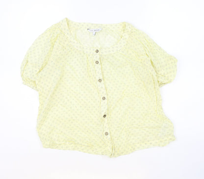 NEXT Womens Yellow Geometric 100% Cotton Basic Blouse Size 8 Scoop Neck