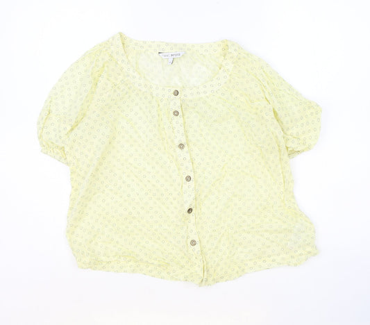 NEXT Womens Yellow Geometric 100% Cotton Basic Blouse Size 8 Scoop Neck