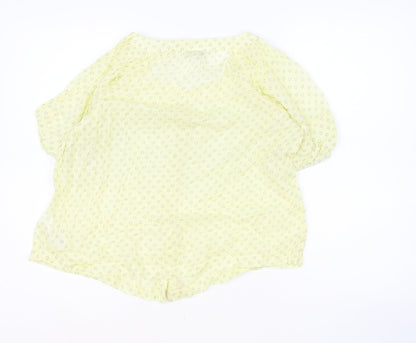 NEXT Womens Yellow Geometric 100% Cotton Basic Blouse Size 8 Scoop Neck