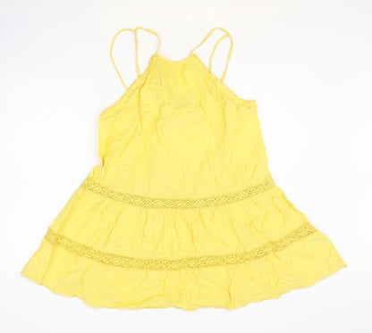 Resort Womens Yellow Geometric 100% Cotton Tank Dress Size M Round Neck
