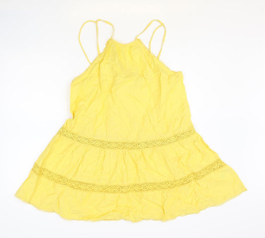 Resort Womens Yellow Geometric 100% Cotton Tank Dress Size M Round Neck
