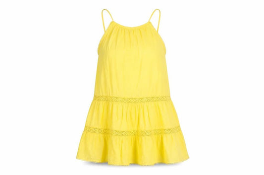 Resort Womens Yellow Geometric 100% Cotton Tank Dress Size M Round Neck