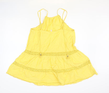 Resort Womens Yellow Geometric 100% Cotton Tank Dress Size M Round Neck