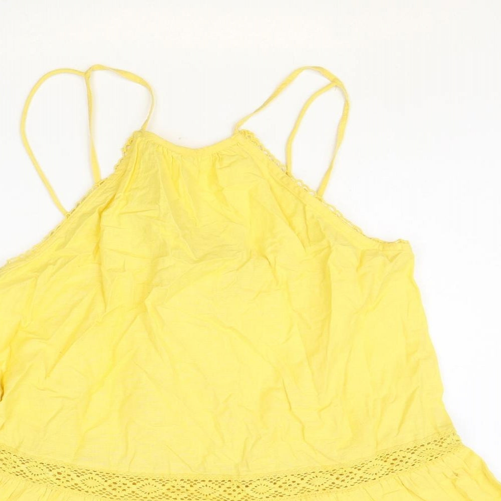 Resort Womens Yellow Geometric 100% Cotton Tank Dress Size M Round Neck